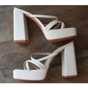 Isnom Chunky White Platform Strappy Heels Women 9.5